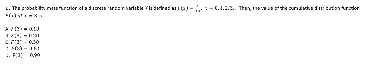 Solved 1. The probability mass function of a discrete random | Chegg.com