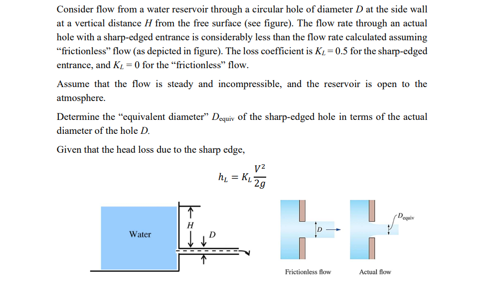 Solved Consider flow from a water reservoir through a