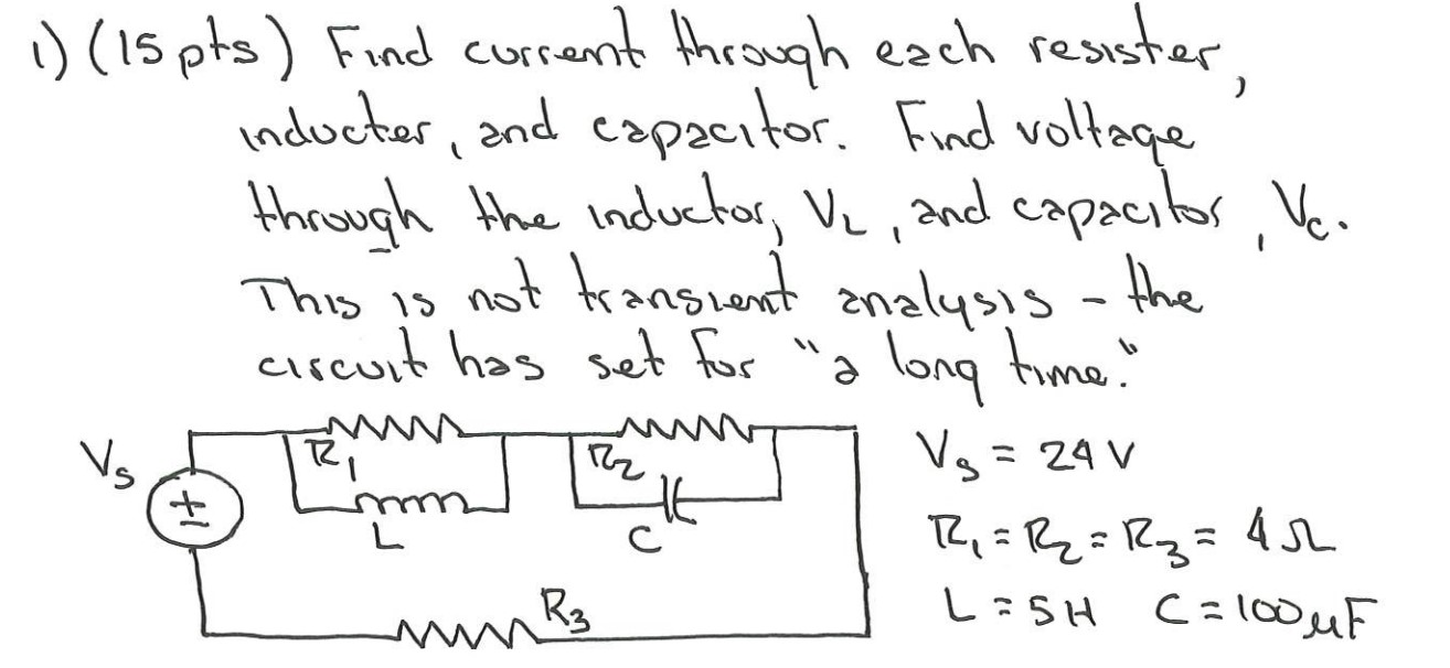 Solved 1) (15pts) Find current through each resister, | Chegg.com