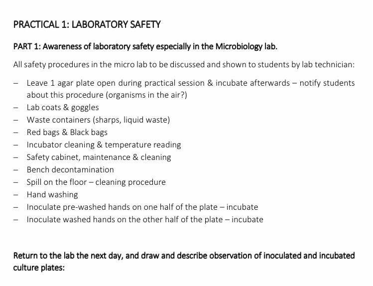 Solved PRACTICAL 1 LABORATORY SAFETY PART 1 Awareness of