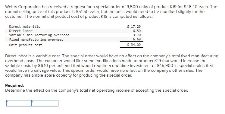 Solved Wehrs Corporation has received a request for a | Chegg.com