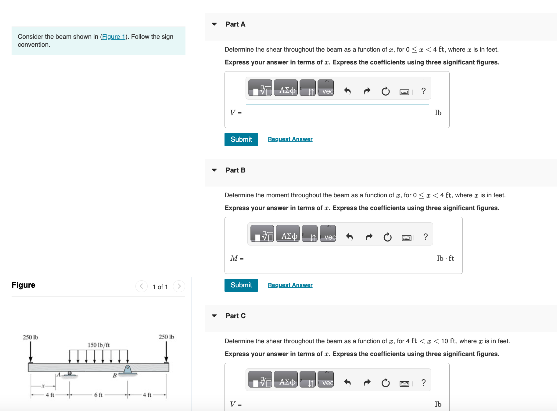 Solved Consider the beam shown in convention. Follow the | Chegg.com
