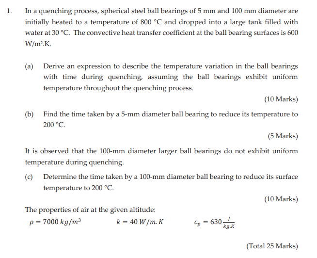 Solved In a quenching process, spherical steel ball bearings | Chegg.com