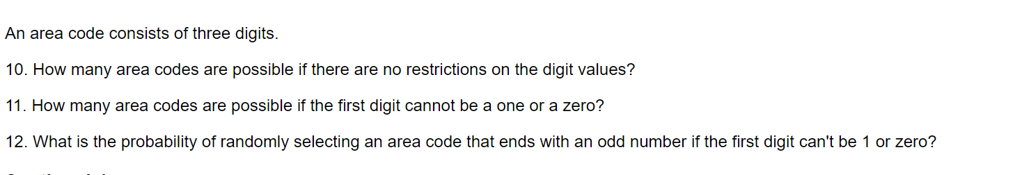  Solved An area code consists of three digits 10 How ma