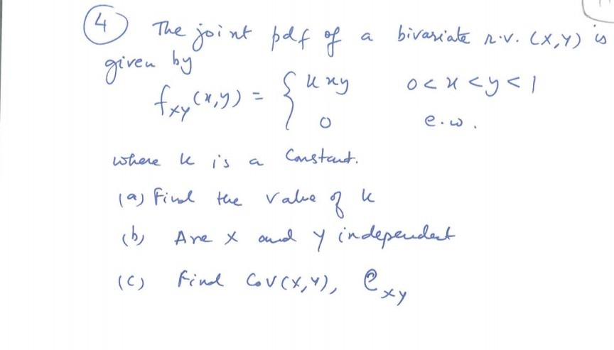 Solved joint pdf of a bivariate rv. (x,y) is 4 The given by | Chegg.com