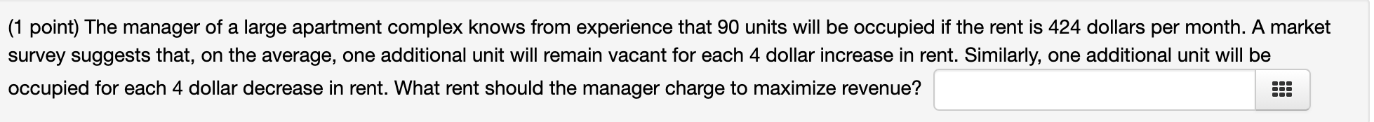 Solved (1 point) The manager of a large apartment complex | Chegg.com
