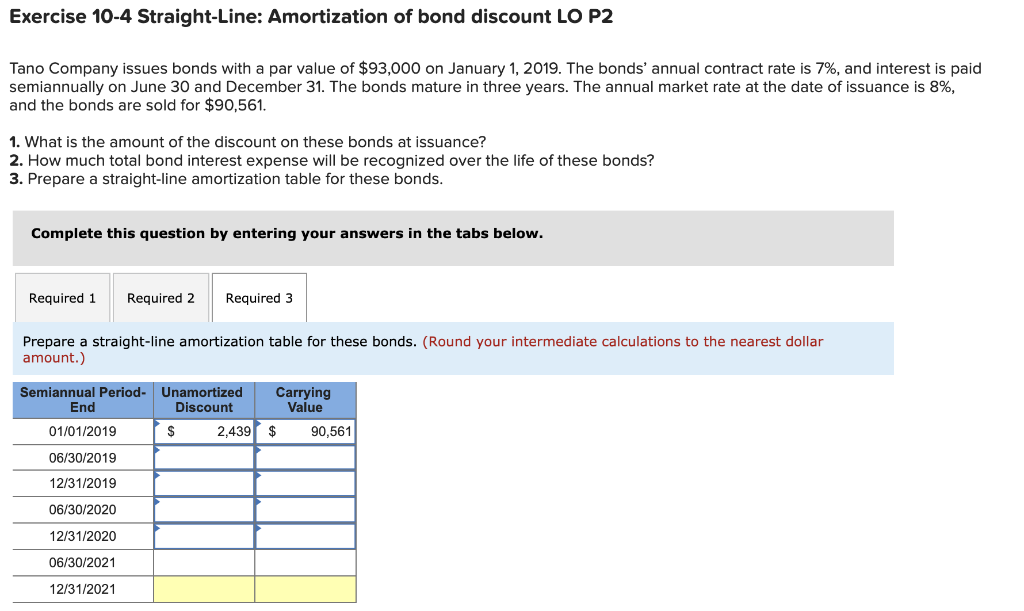 Solved Exercise 10-4 Straight-Line: Amortization of bond | Chegg.com