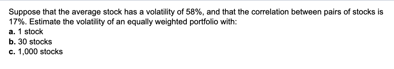 Solved Suppose that the average stock has a volatility of | Chegg.com