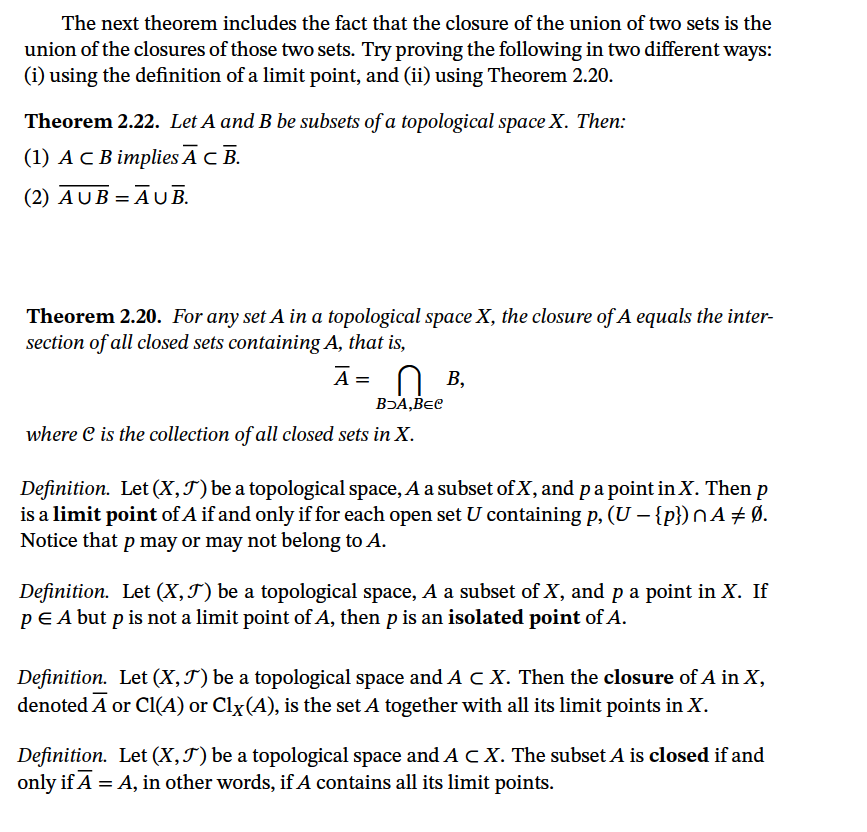 Solved The next theorem includes the fact that the closure | Chegg.com