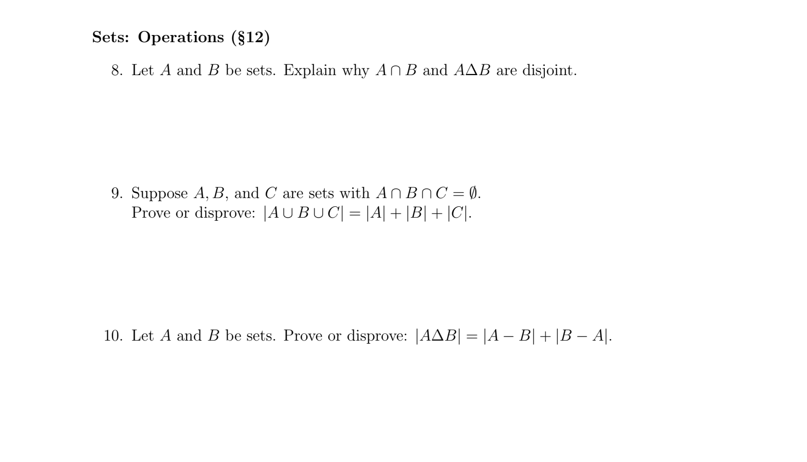 Solved 8. Let A And B Be Sets. Explain Why A∩B And AΔB Are | Chegg.com