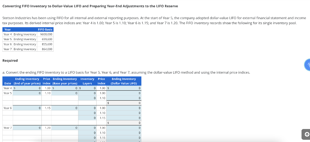 Solved Converting FIFO Inventory to Dollar-Value LIFO and | Chegg.com