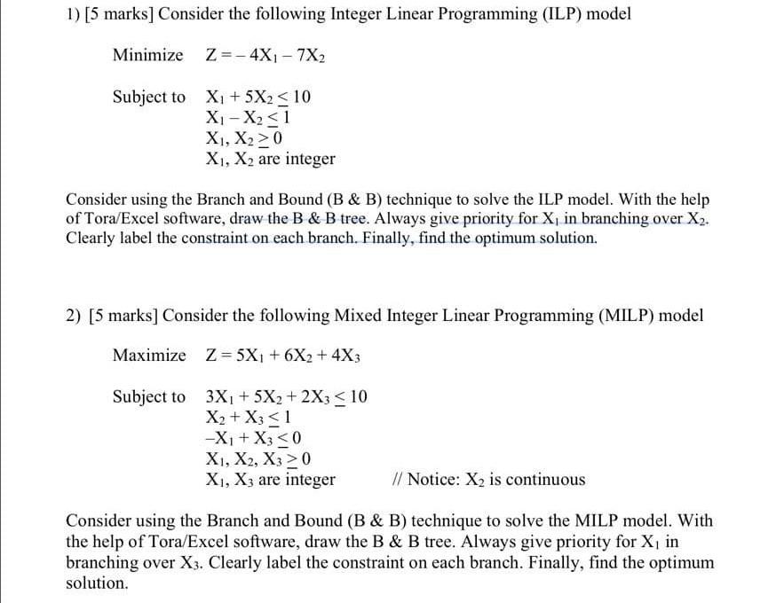 Solved How Can I Solve This With B&B Technique In Tora | Chegg.com