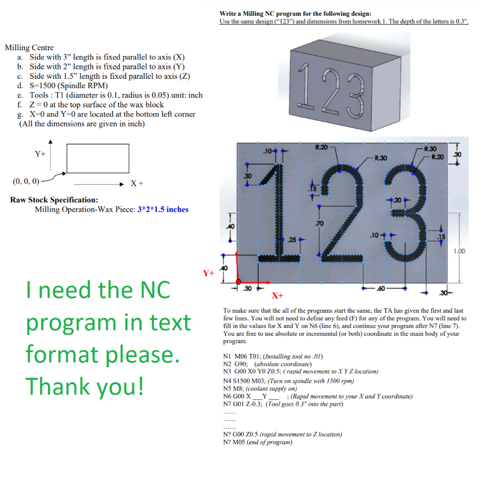Solved Write a Milling NC program for the following design: | Chegg.com