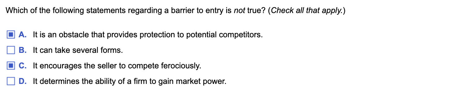 Solved Which of the following statements regarding a barrier | Chegg.com