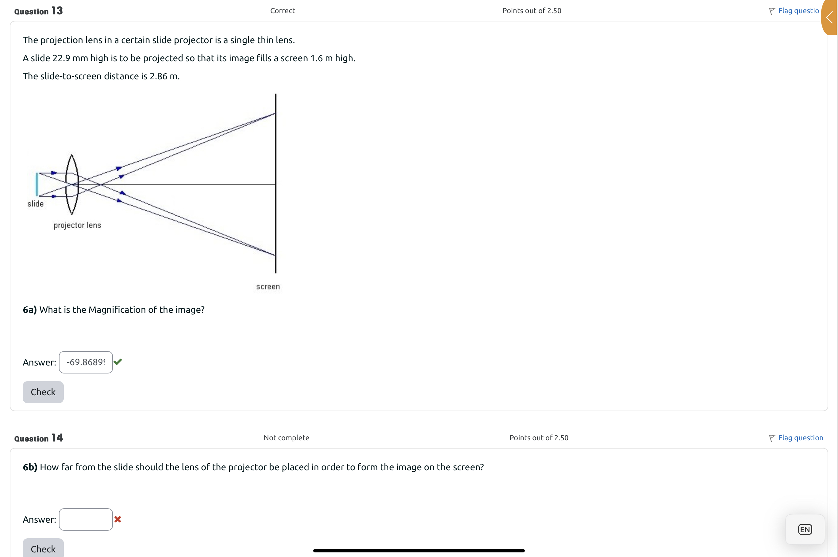 Solved The projection lens in a certain slide projector is a