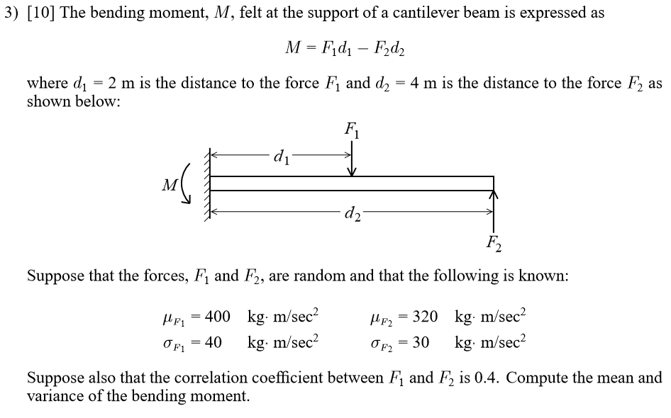 Solved 3) [10] The bending moment, M, felt at the support of | Chegg.com