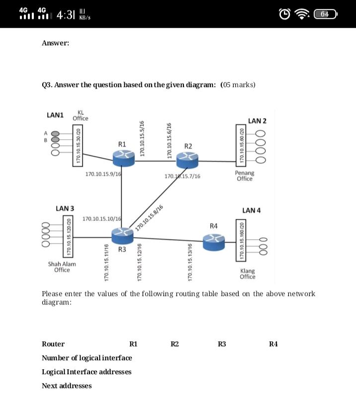 Solved 4G 4G ! 4:31 IL KB/S 64 Answer: Q3. Answer the | Chegg.com