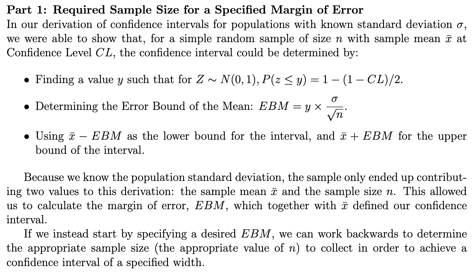 Solved Part 1: Required Sample Size for a Specified Margin | Chegg.com