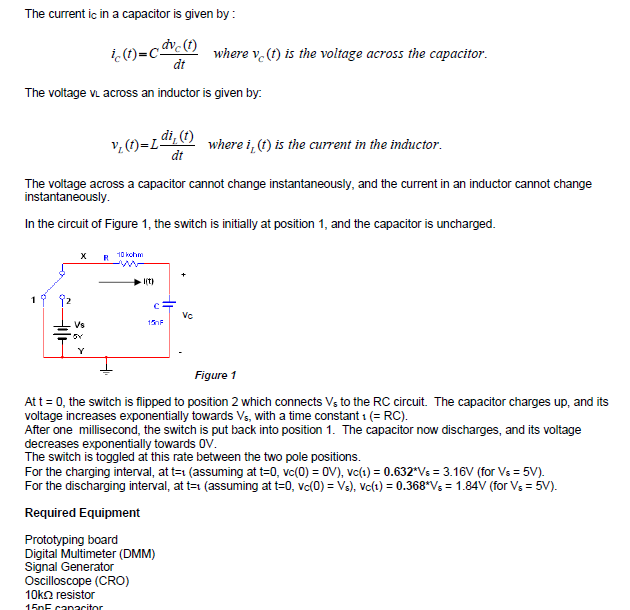 Solved The Current Ic In A Capacitor Is Given By Dvc(f) Dt C 