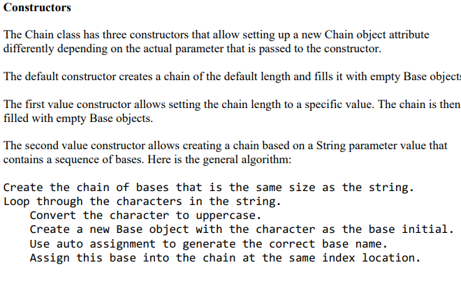 Solved Chain - chainBases: Base[] + Chain() + Chain( length: | Chegg.com