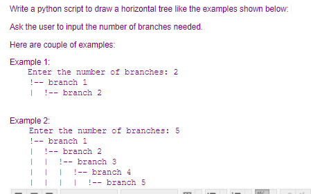Solved Write a python script to draw a horizontal tree like | Chegg.com