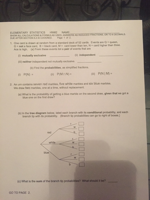 Solved ELEMENTARY STATISTICS HW#2 NAME: SHOW ALL | Chegg.com