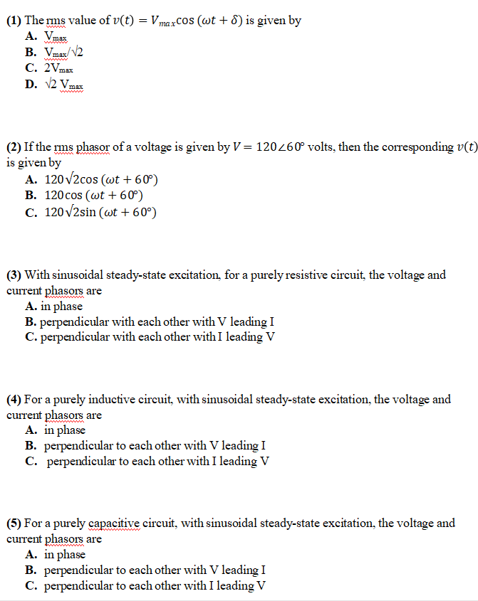 1 The Rms Value Of V T V Maxcos Wt 8 Is Given Chegg Com