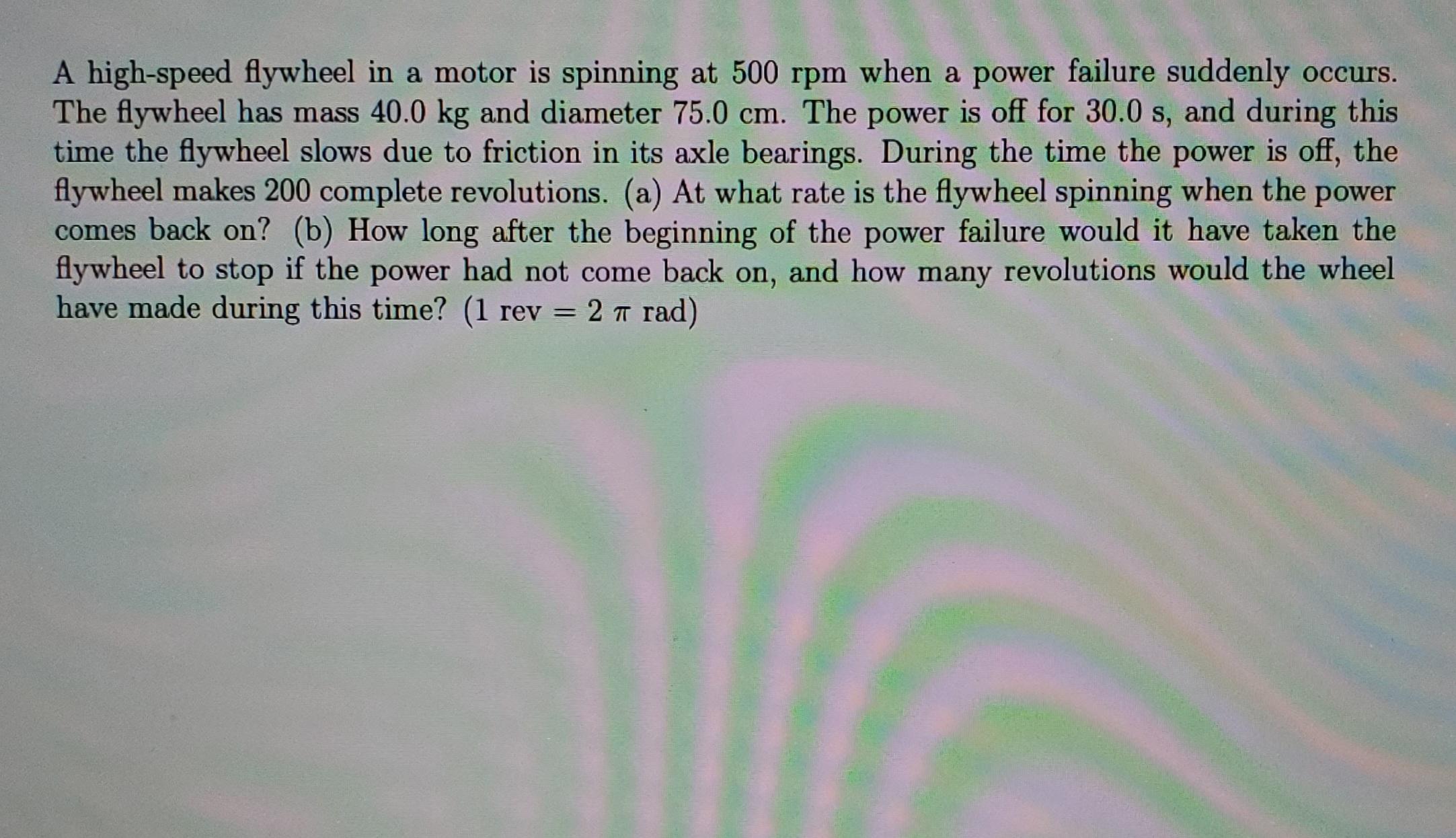 Solved A highspeed flywheel in a motor is spinning at 500