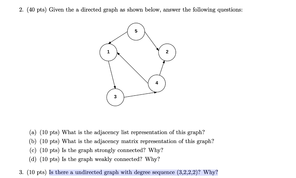 Solved 2. (40 pts) Given the a directed graph as shown | Chegg.com