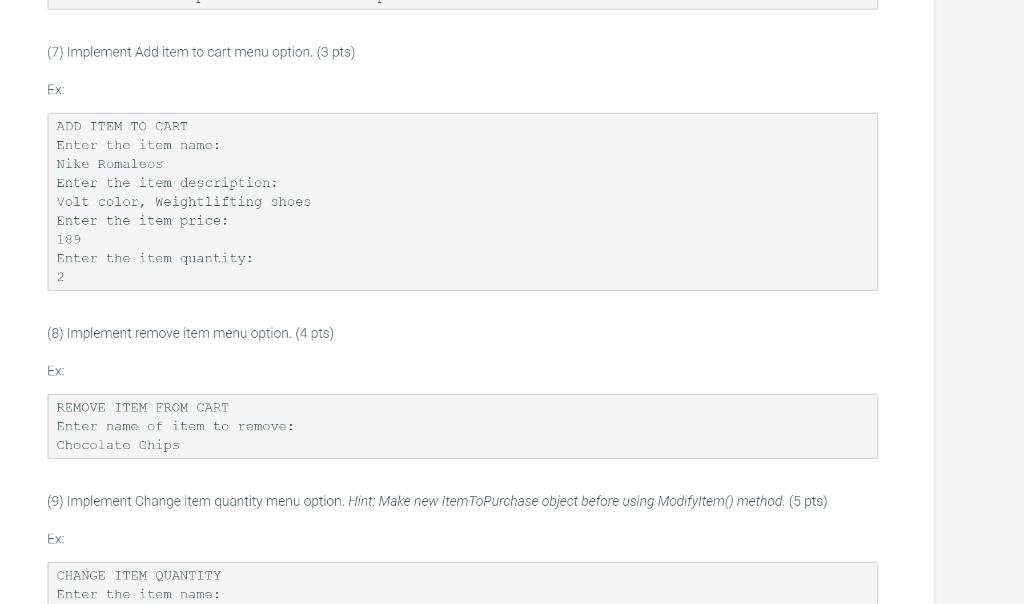 (2) Build the ShoppingCart class with the following | Chegg.com