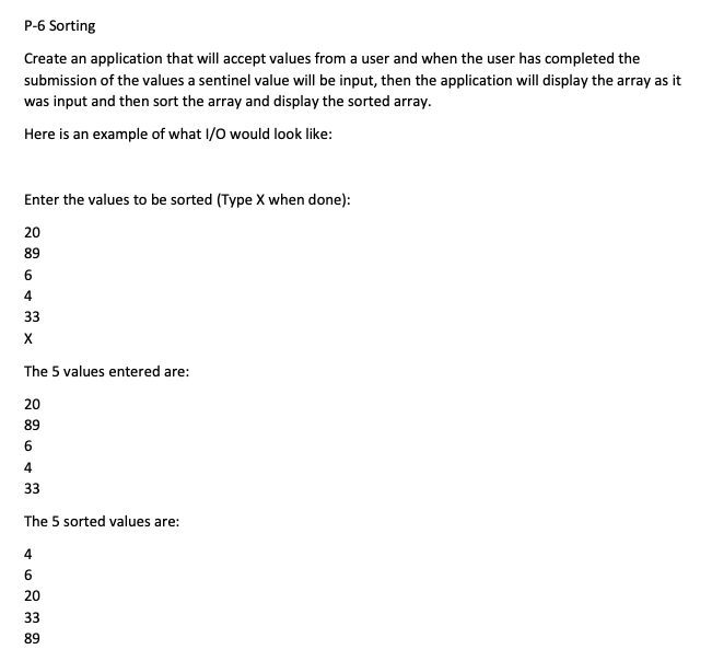 Solved P-6 Sorting Create an application that will accept | Chegg.com