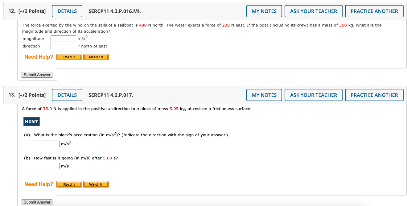 Solved [-/2 Points] SERCP11 4.2.P.016.MI. magnitude and | Chegg.com