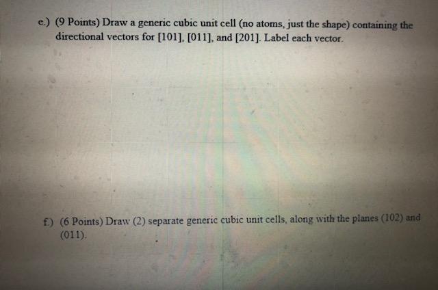 Solved e.) (9 Points) Draw a generic cubic unit cell (no | Chegg.com