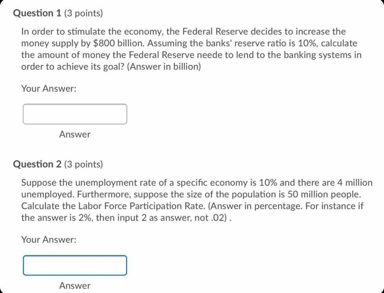 Solved Question 1 (3 points) In order to stimulate the | Chegg.com