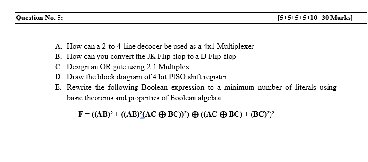 Solved Question No. 5: [5+5+5+5+10=30 Marks) A. How can a | Chegg.com