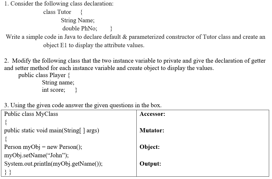 Solved 1. Consider The Following Class Declaration: Class | Chegg.com