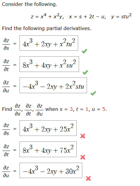 Solved Consider the following.z=x4+x2y,x=s+2t-u,y=stu2Find | Chegg.com