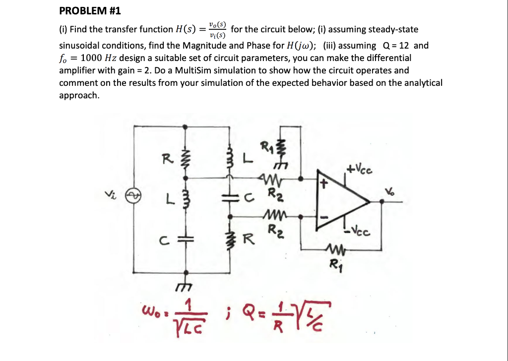 Solved PROBLEM #1 vo(s) (i) Find the transfer function H(S) | Chegg.com