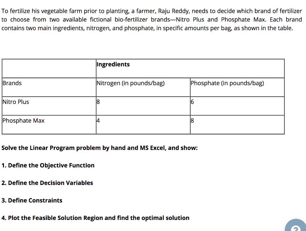 Solved To fertilize his vegetable farm prior to planting, a | Chegg.com