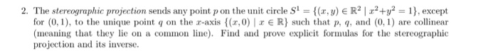 Solved 2. The stereographic projection sends any point p on | Chegg.com