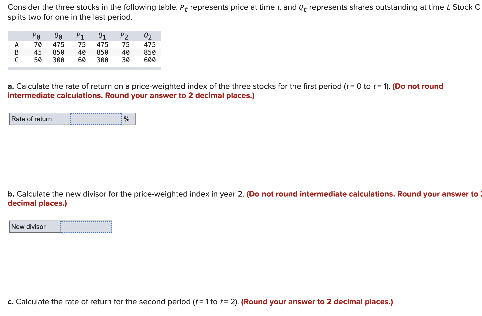 Solved Consider the three stocks in the following table. Pt | Chegg.com