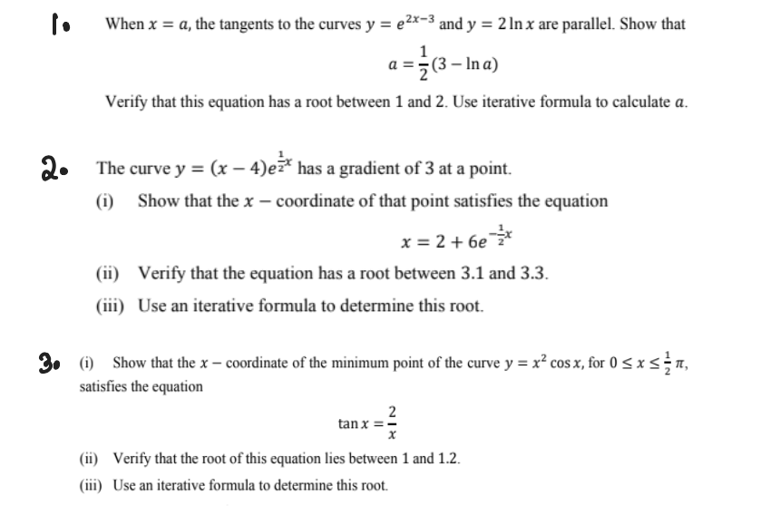 Solved 1. When x = a, the tangents to the curves y = €2x-3 | Chegg.com