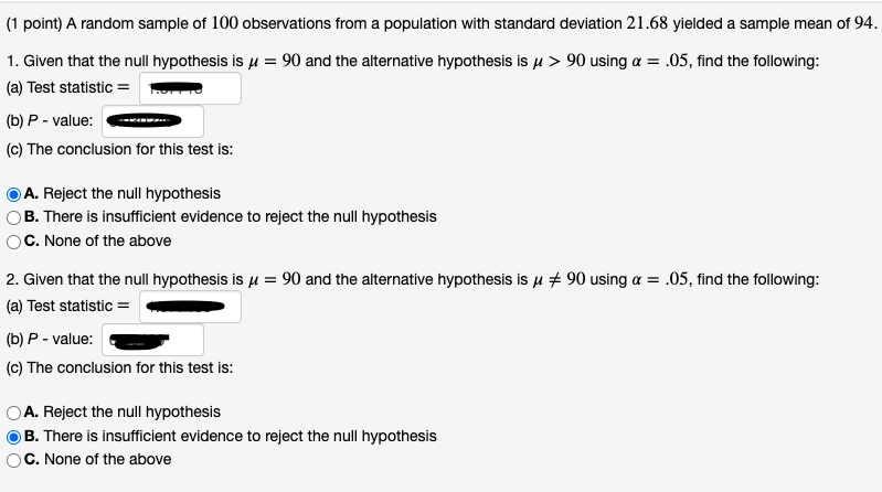 Solved (1 point) A random sample of 100 observations from a | Chegg.com