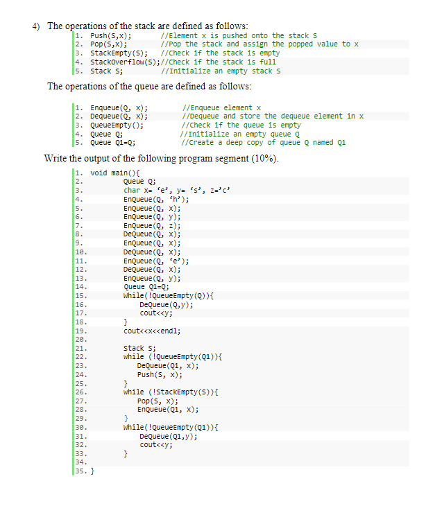 Solved The operations of the stack are defined as follows: | Chegg.com