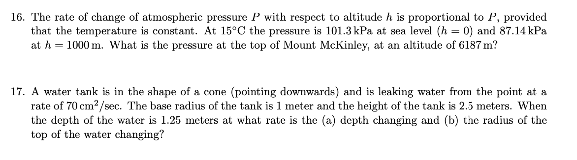 Solved 16. The rate of change of atmospheric pressure P with | Chegg.com