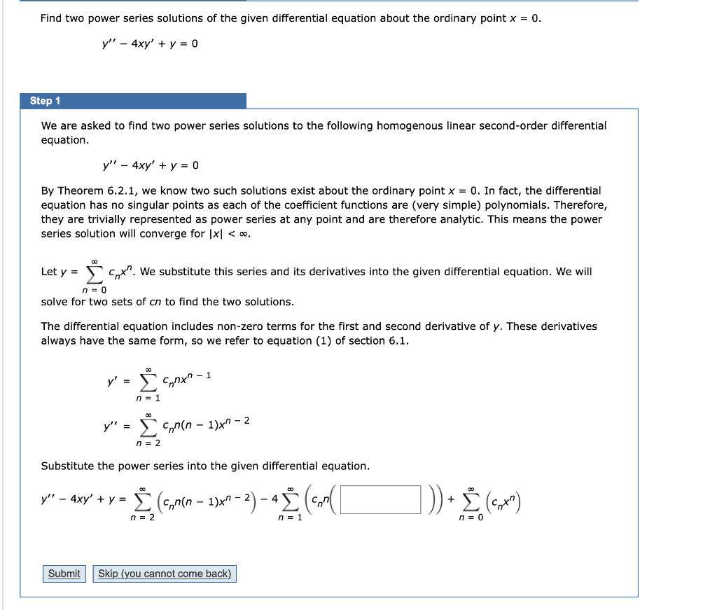 Solved Find Two Power Series Solutions Of The Given Diffe Chegg Com