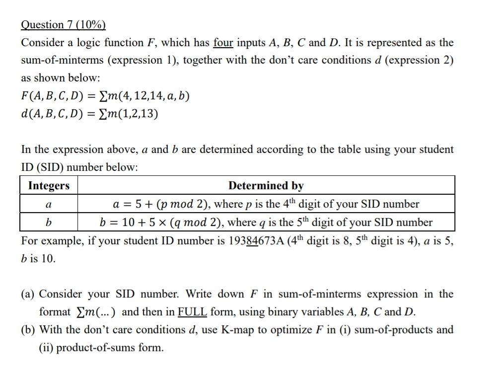 Solved Question 7 (10%. Consider a logic function F, which | Chegg.com
