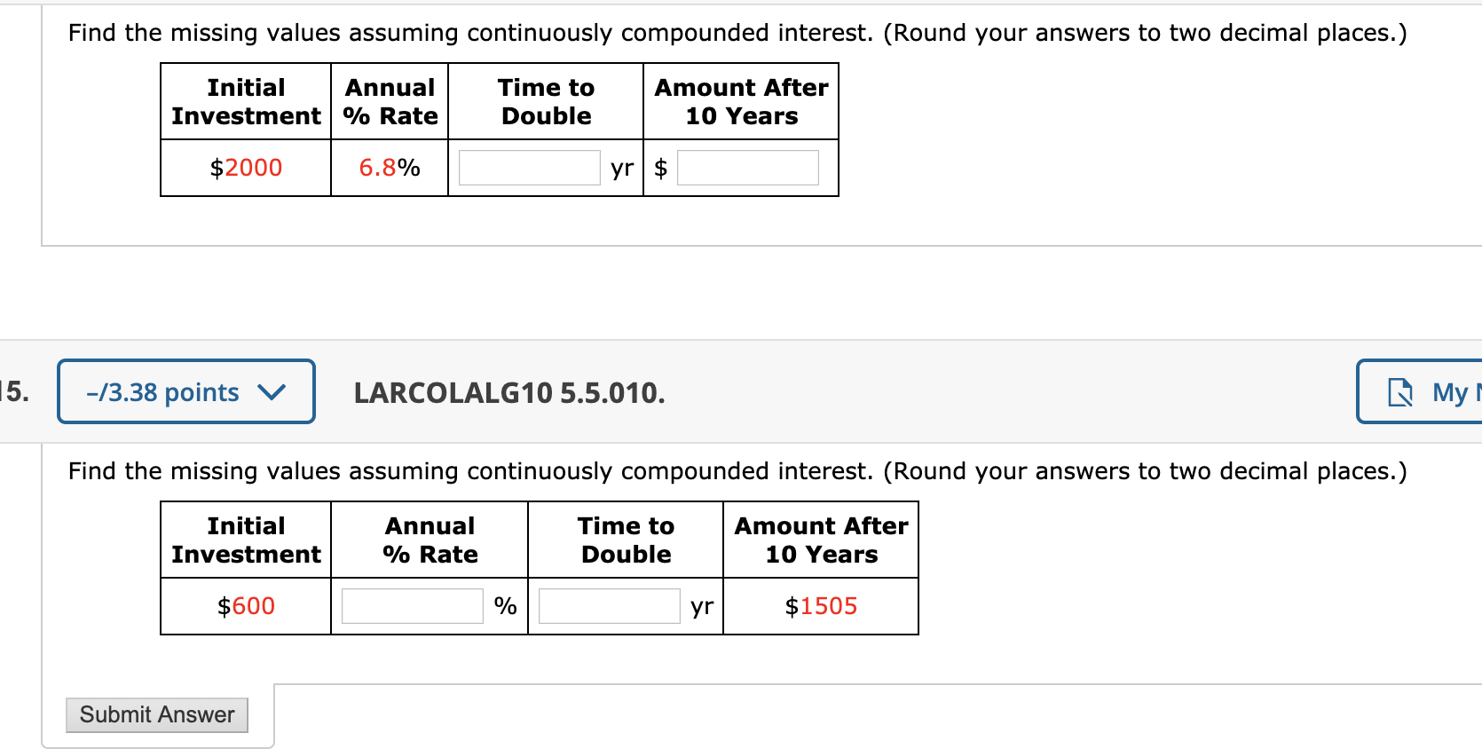 Solved Find the missing values assuming continuously | Chegg.com
