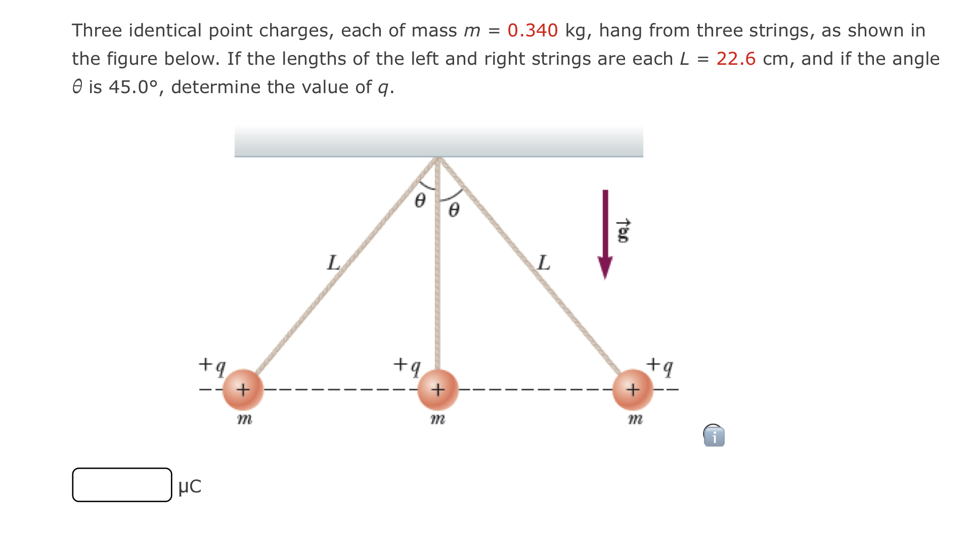 Three identical point charges, each of mass \\( | Chegg.com