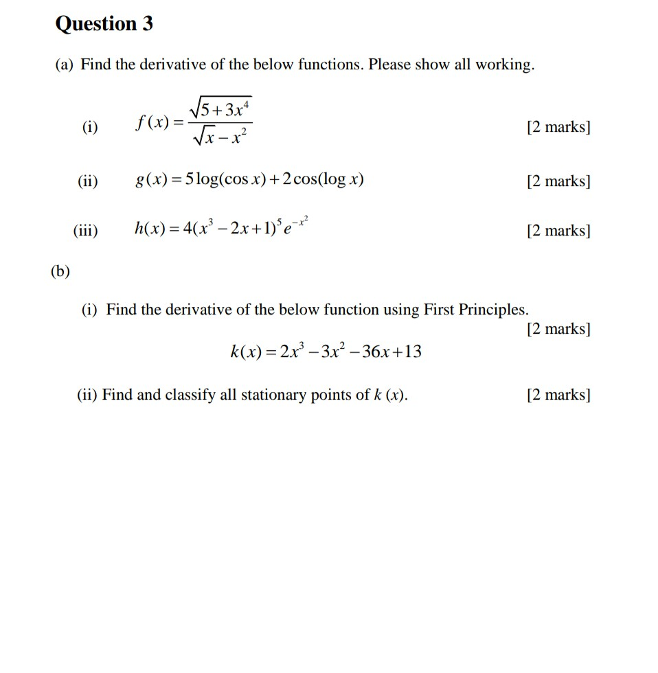 Solved Question 3 (a) Find the derivative of the below | Chegg.com